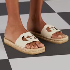 NEW Gucci GG interlocking white leather cutout espadrille sandals